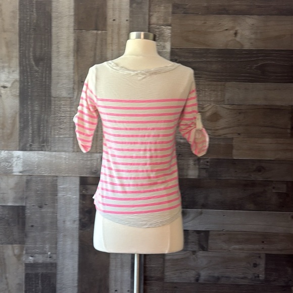 Banana Republic cream hot pink striped top small 3/4 sleeves coastal Barbie - Picture 9 of 12